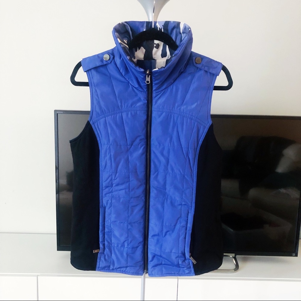 Spanner Sport Reversible Blue Black White Print Turtleneck Vest